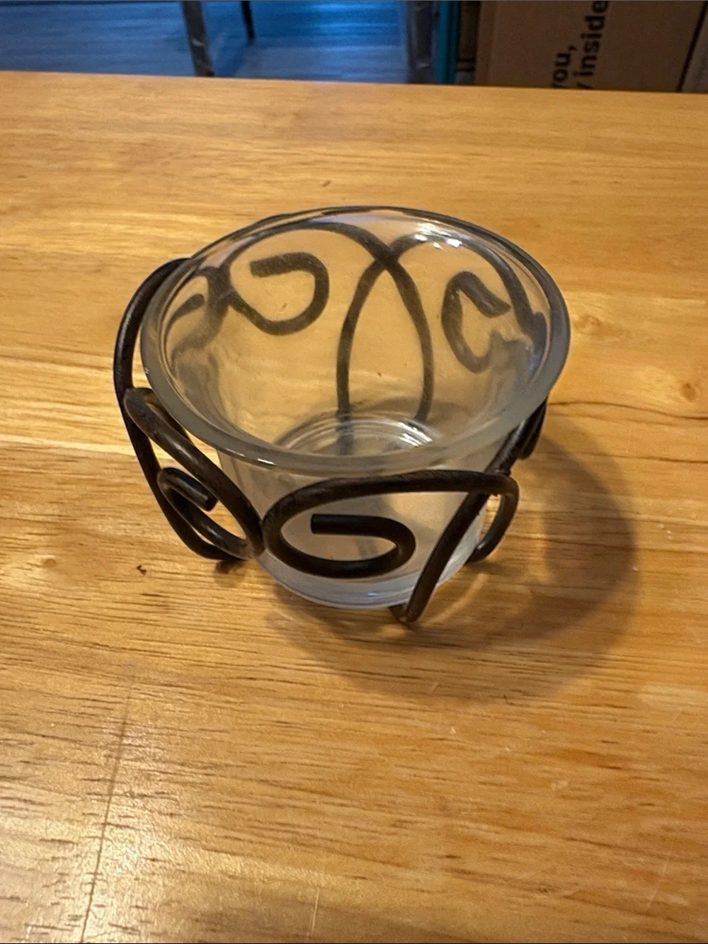 Better Homes And Gardens Clear Glass Candle Holder with Black Swirl Metal Frame